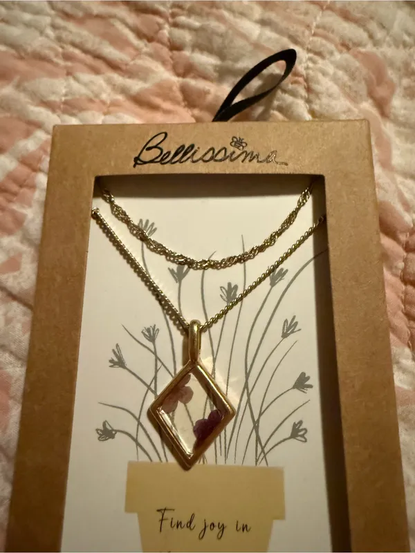 Bellissima 14K Dipped Gold Purple Wildflower Inlay Double-Layer Necklace - Image 5