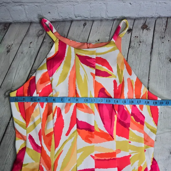 Vince Camuto Womens Pink Orange Abstract‎ Leaf Print Halter Dress Size 16 - Image 7