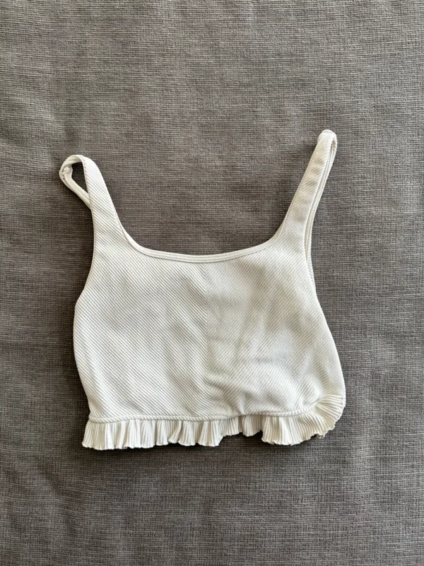 Zara Cream Ruffle Ribbed Crop Tank - Image 2