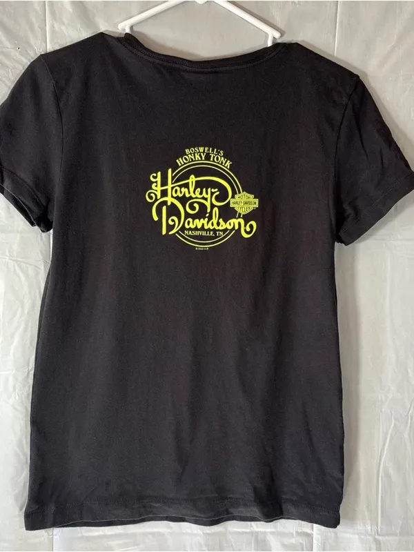 Harley-Davidson T-Shirt Womens Sm‎ Black Yellow Logo V-neck Bikercore Motorcycle - Image 2