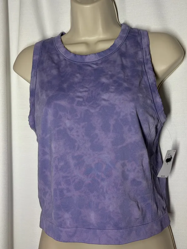 OLD NAVY Lavender Purple Tie Dye Active Crop Tank Top XL Fluid Seamless Fit NEW - Image 2