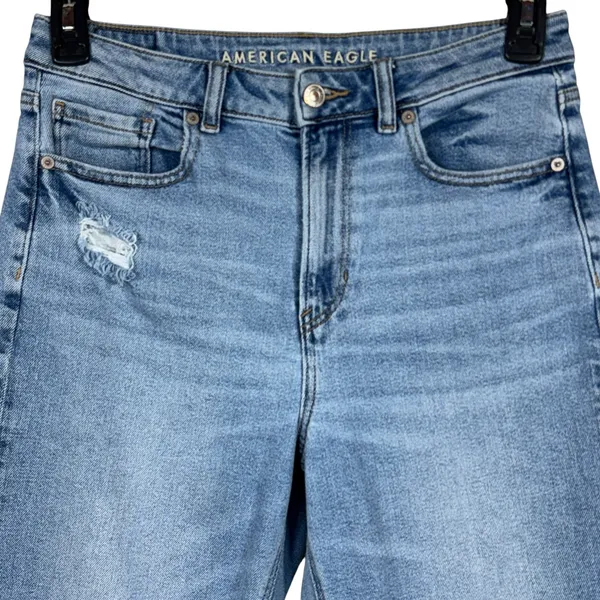 American Eagle SZ 8 SHORT Mom Jeans Distressed Zip-Fly Hi-Rise Zip-Fly Pockets - Image 2