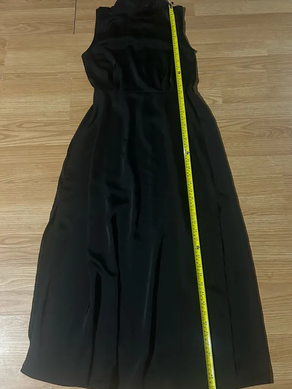 Btfbm Sleek Black Sleeveless Satiny Dress keyhole button closure ladies Med - Image 12