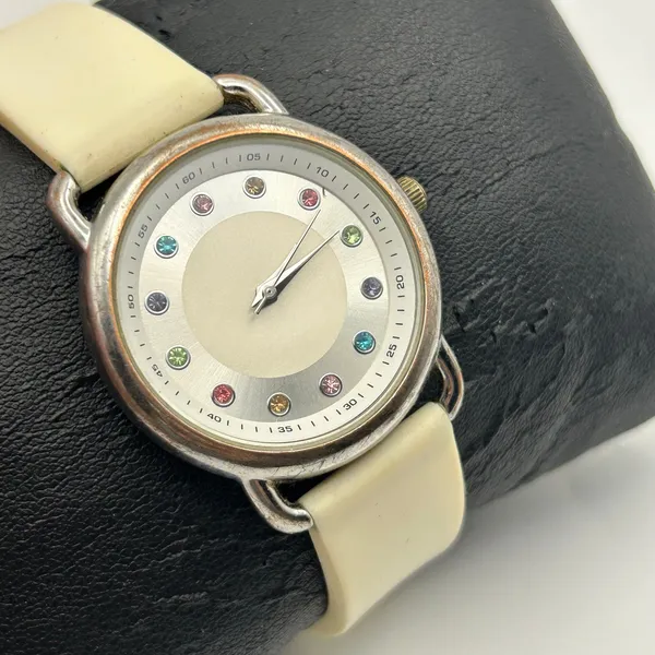 Multi-colored Crystal Hourly Dial White Silicon Band Elegant Watch, Working - Image 3