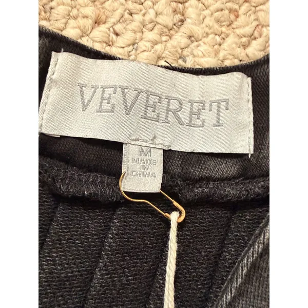 NWT Veveret Mineral Wash French Terry Romper Black Wide Leg V Neck M Boho Grunge - Image 4