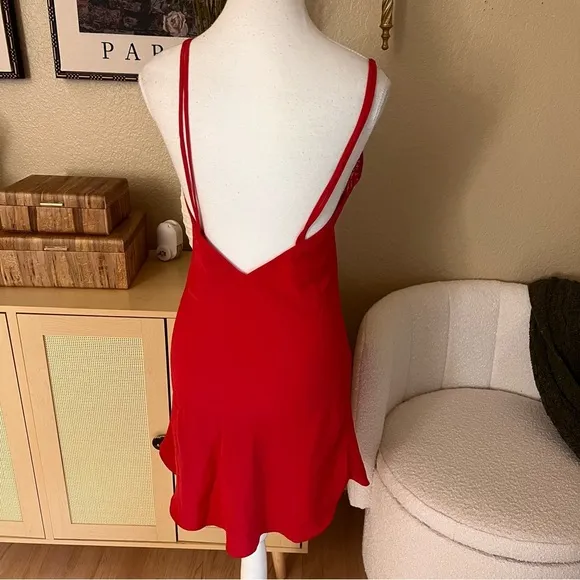 VINTAGE VICTORIA’S SECRET Gold Label Red Lace Slip Mini‎ Dress Size Medium - Image 3