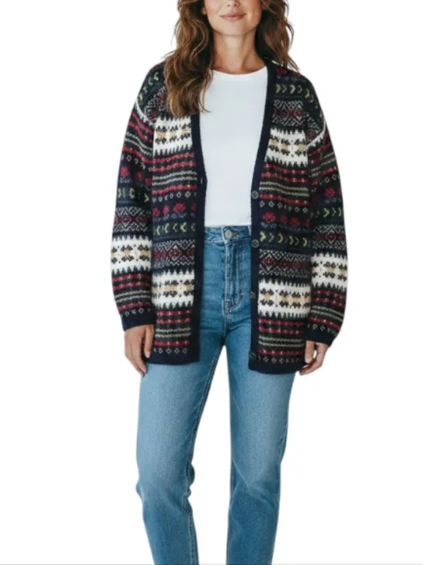 EDINBURGH Lambswool Cardigan Sz M VTG 80's Oversize Holiday Cozy Made Scotland - Image 2