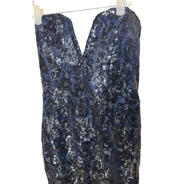Sequin Hearts Navy Blue Strapless Deep V-Neck Sequin Bodycon Mini Dress‎ Size 9 - Image 2