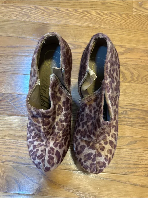 Disko | Fuzzy Leopard Print Wedge Platform Heels Women’s Size 9 Zip Up Sides Tan - Image 3