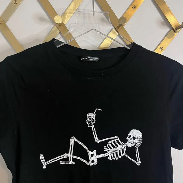 Shein Drinking Skeleton Tee Black - Image 4
