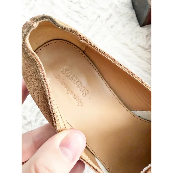 Soludos Sophia Block Heel Loafers Tan Suede Slip On Office Minimalist Chic - Image 7