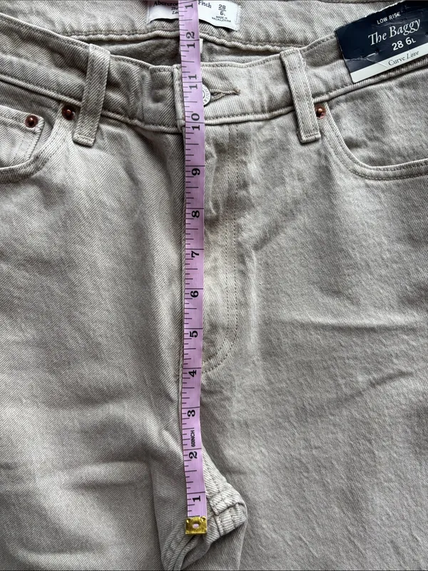 NWT Abercrombie & Fitch Curve Love Low Rise Baggy Jean Cream Color Sz 28/6 Tall - Image 7