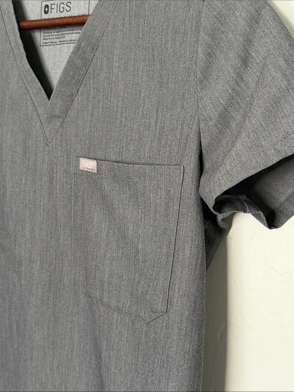 FIGS Catarina One-Pocket Scrub Top XS Graphite Gray V-Neck Medical Scrubs - Image 2