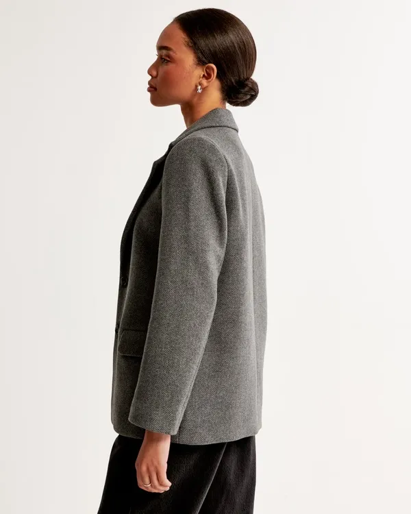 Abercrombie and Fitch AnF Gray Heavyweight Wool Blend Blazer Coat Jacket Fall - Image 4