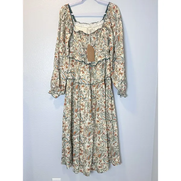 Listicle Size-M-L Maxi Dress Paisley Smocked Tiered Cream Cotton - Image 11