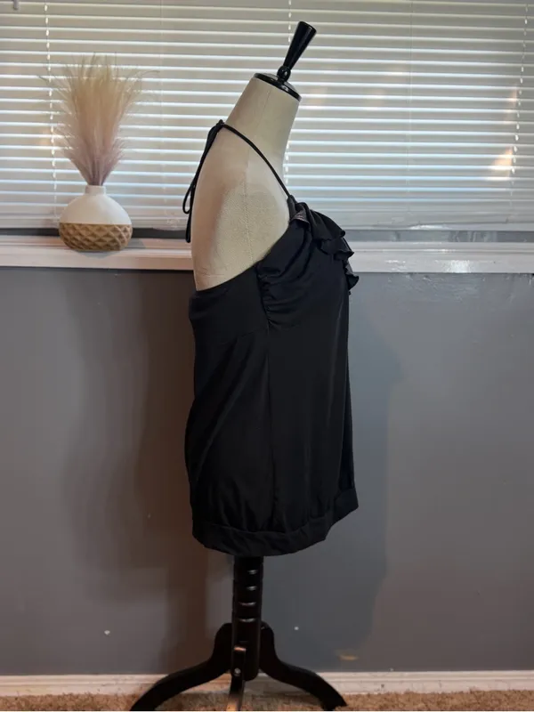 Victoria's Secret Bra Tops Black Ruffle Halter Cami Built-In Bra Bubble Hem Y2K XL - Image 5