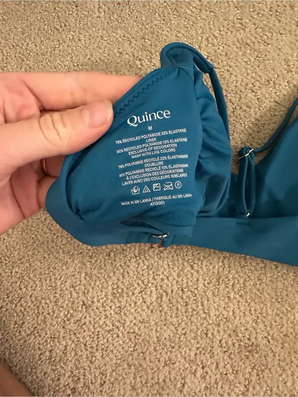 NWOT Quince Italian V-Neck Bikini Top lagoon teal medium - Image 4
