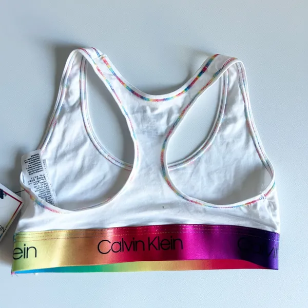 NWT Calvin Klein White Rainbow Trim Racerback Pride Bralette‎ Sports Bra Size S - Image 6