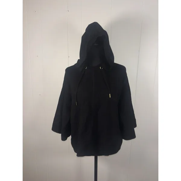 black anthropologie poncho sweater hooded small‎ Bell Sleeves Soft Thick - Image 2