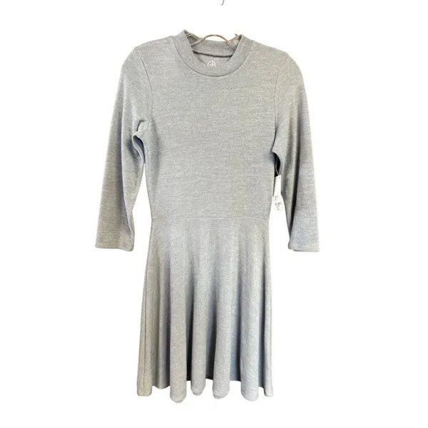 Decree light grey crewneck skater dress 3/4 sleeve flared skirt Sz M NWT - Image 2