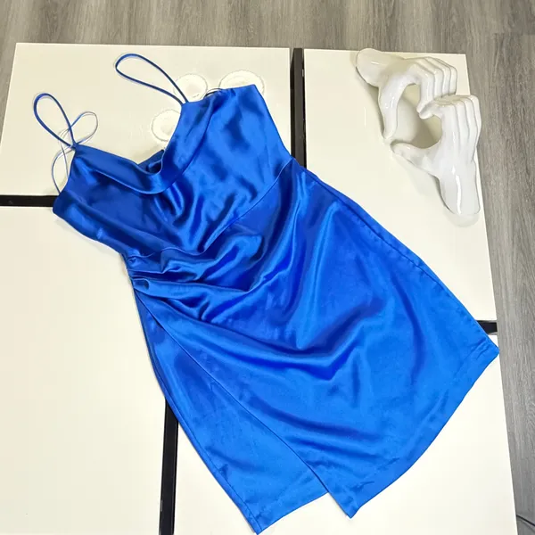 Zara Royal Blue Satin Cowl-Neck Mini Dress - Size Small 💙 - Image 14