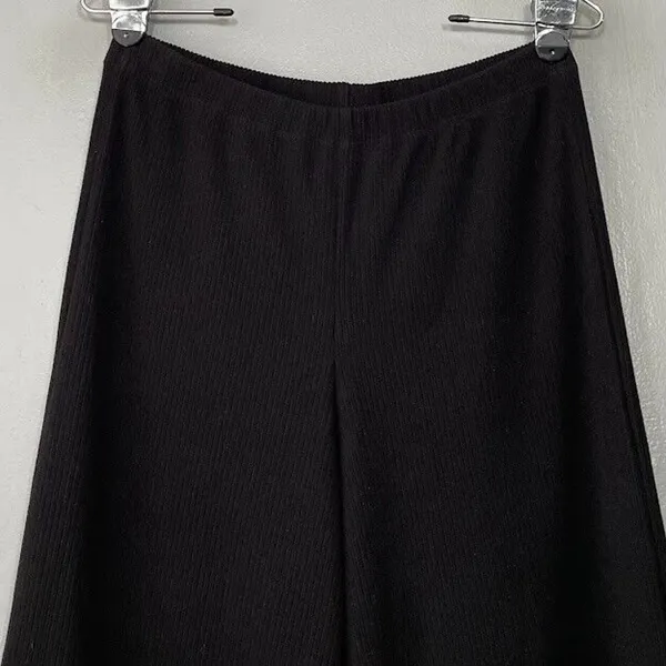 Hem & Thread Wide Leg Pants Size Small Black Ribbed Knit Artsy Lagenlook Witchy - Image 2