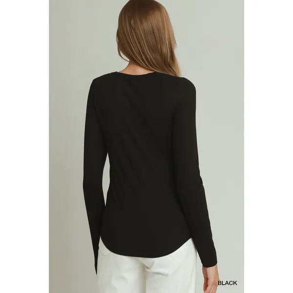 Umgee Crewneck Long Sleeve Top - Black - Large - Image 3