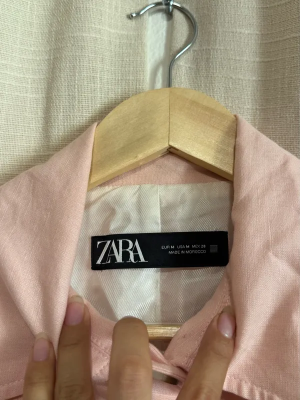 Zara Soft Pink Cropped Linen Cotton Blend Jacket - Image 6