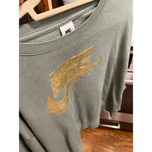 Nike Women's Sweatshirt Light Green gold glitter‎ logo Womens 2XL - Image 2