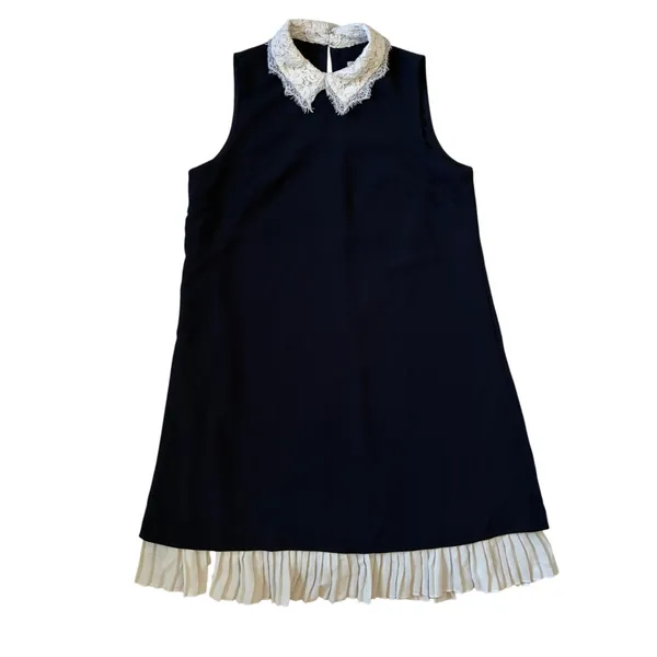Nanette Lepore Navy Blue‎ Shift Dress Lace Peter Pan Collar Pleated Hem Womens 4 - Image 8