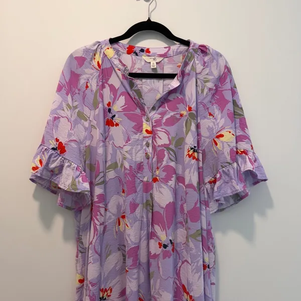 Terra & Sky Women's Plus 0X 14W Purple Floral Ruffle Sleeve Maxi Dress Tiered - Image 2