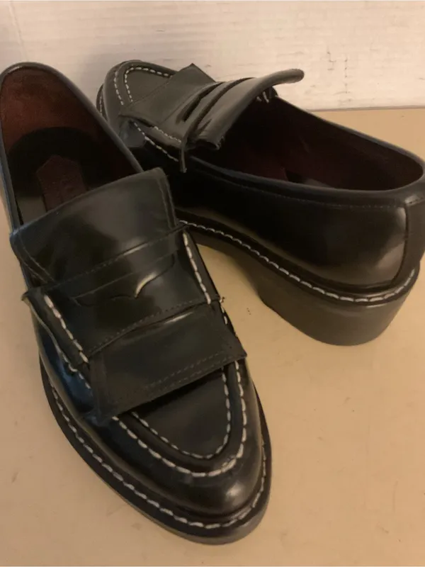 rag & bone women Black Leather platform loafer heel shoes US 7.5 - Image 2