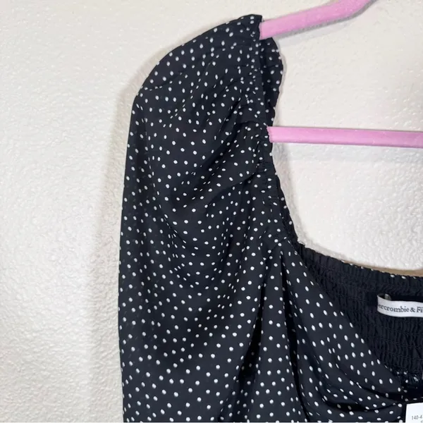 Abercrombie & Fitch Black Polka Dot Puff Sleeve Blouse Womens M Cropped Smocked - Image 7