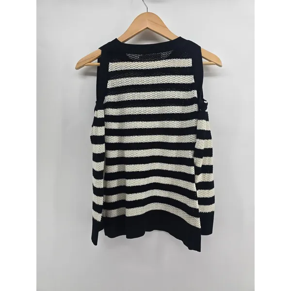 Rag & Bone Sweater Womens XS Cold Shoulder Navy White Striped Open Knit EUC - Image 3