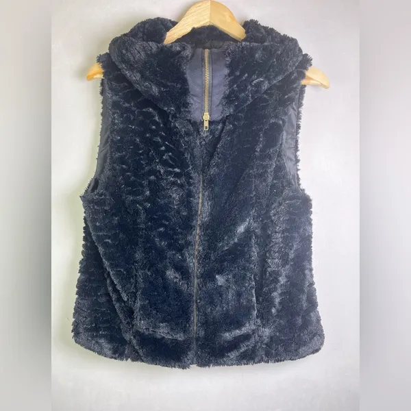 Johnny Was Pete & Greta Women’s Sz S Faux Fur Zip-Front Vest Black Cottage Y2K - Image 7