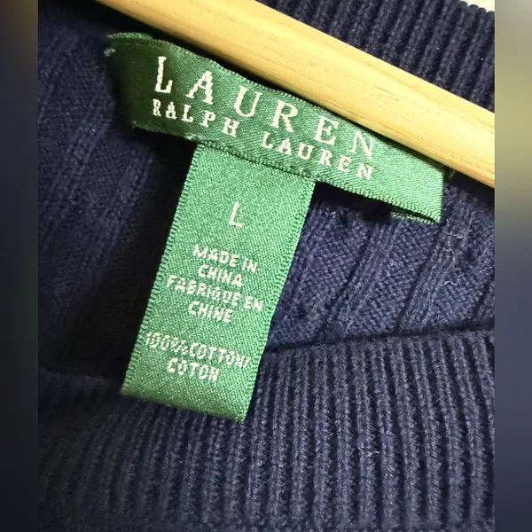Lauren Ralph Lauren Navy Cable Cotton Knit Sweater, Large - Image 2