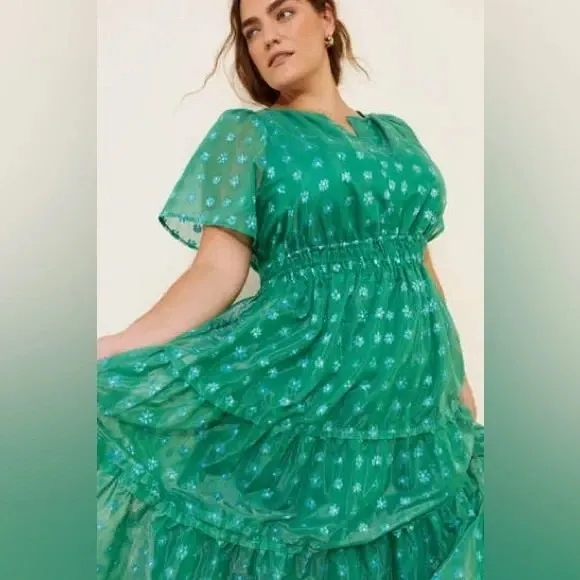 Anthropologie Green Floral Jacquard Somerset‎ Maxi Dress Size 3X - Image 2