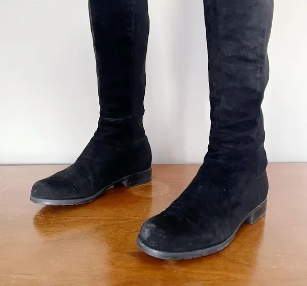 Stuart Weitzman • 5050 Stretch Suede Boots black tall low heel knee high otk - Image 4