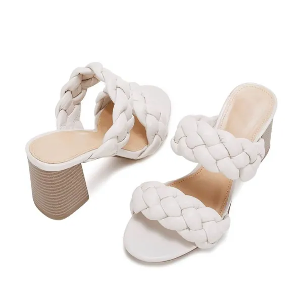 NEW Braided Heeled Sandals Open Toe Backless Chunky Heels Shoes 7 - Image 3