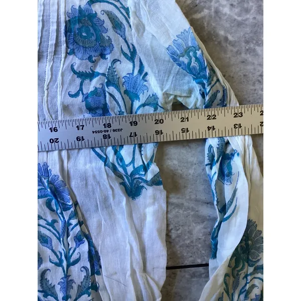 Roller Rabbit Blue Floral Block Print Cotton Tunic Top Tassels Womens Medium - Image 3