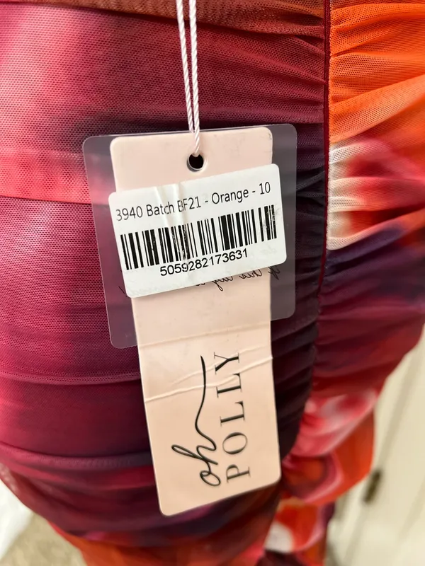 NWT Oh Polly Orange Red Abstract Ruched Mesh Bodycon Mini Dress V-Neck Size 6 - Image 6