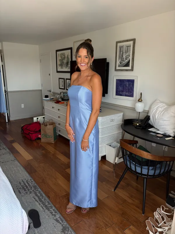Dessy Collection by Vivian Diamond Dessy Group Satin Dress Alfred Sung D877 Sky Blue - Image 3