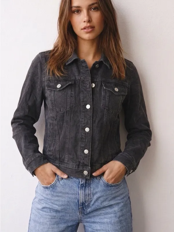 Classic Black Denim Jacket - Women's Casual Trucker - Image 4