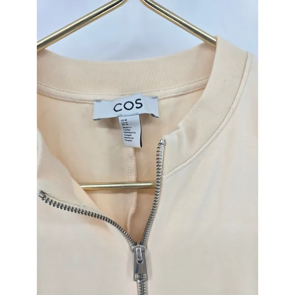 COS Romper Womens Medium Beige Peach Zip Front Elastic Waist Short Sleeve Cotton - Image 2