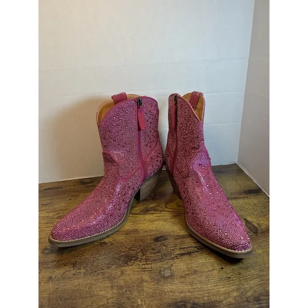 Dingo Silver Dollar Women’s 9.5M Fuchsia Pink Rhinestone Western Boots DI577 EUC - Image 12