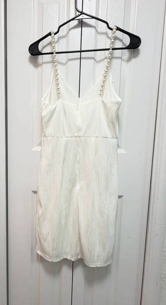 ✨ NWT RIHOAS White Textured Plissé Mini Dress w/ Pearl Straps (Size XS) 🤍 - Image 20