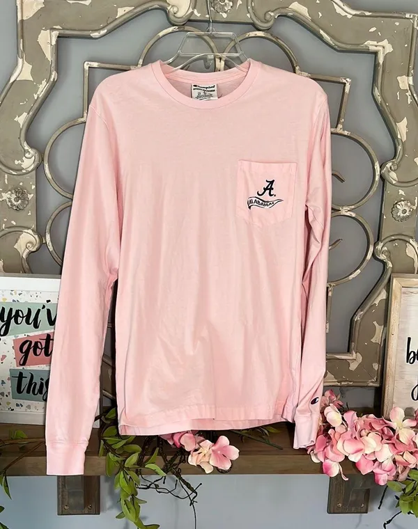 Champion University Of Alabama Pink Tshirt Cotton Long Sleeve Tee Womens Small - Image 2