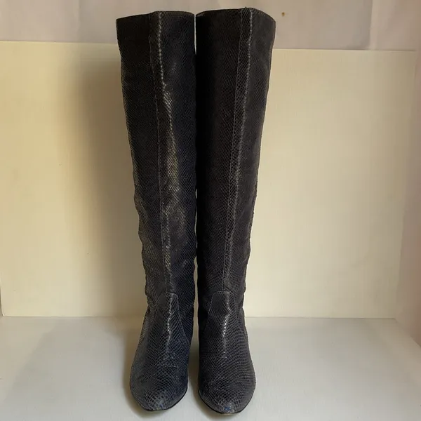Pour La Victoire Blue Leather Boots Snakeskin Knee-High Women’s Size 8 Leather - Image 2