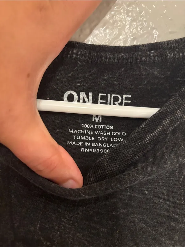 On Fire Black Washed Crewneck Tee Preppy Sz M T-shirt - Image 2