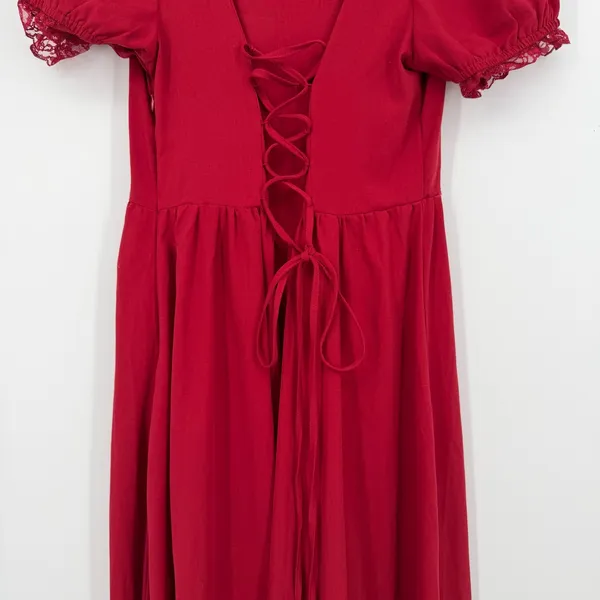 Scarlet Darkness Maxi Dress Women M Red Excellent Lace Up Gothic Victorian Ruche - Image 8